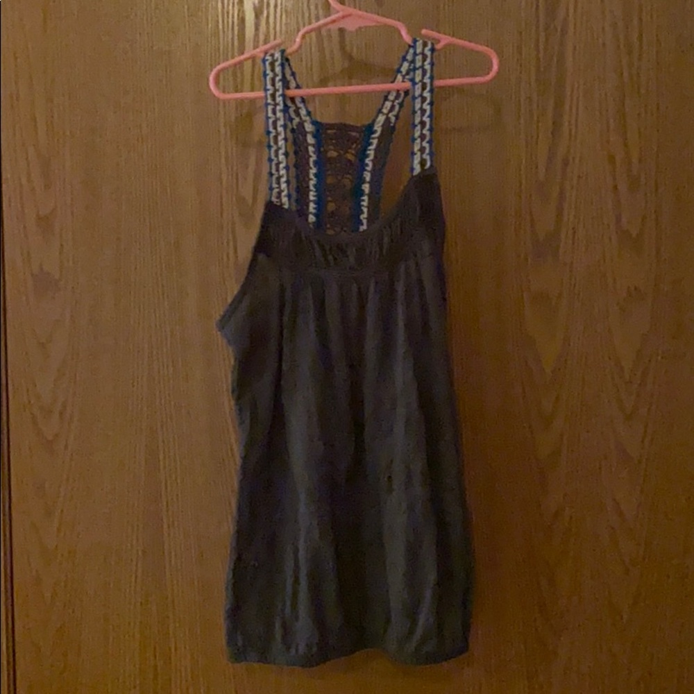 Olive Tank with Crocheted Straps